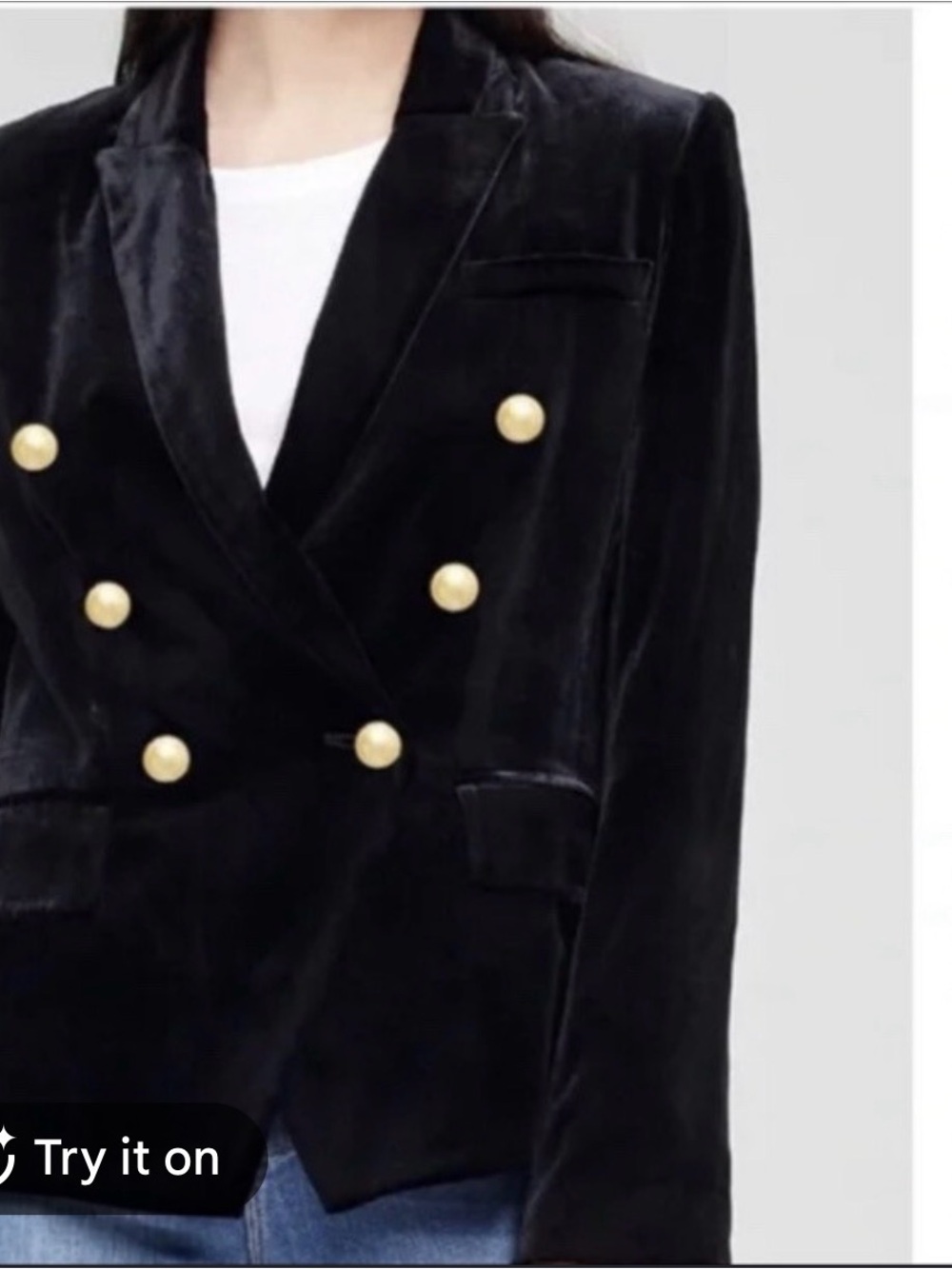 NWT Rachel Zoe Black Velvet Double-Breasted Blazer with Gold Buttons